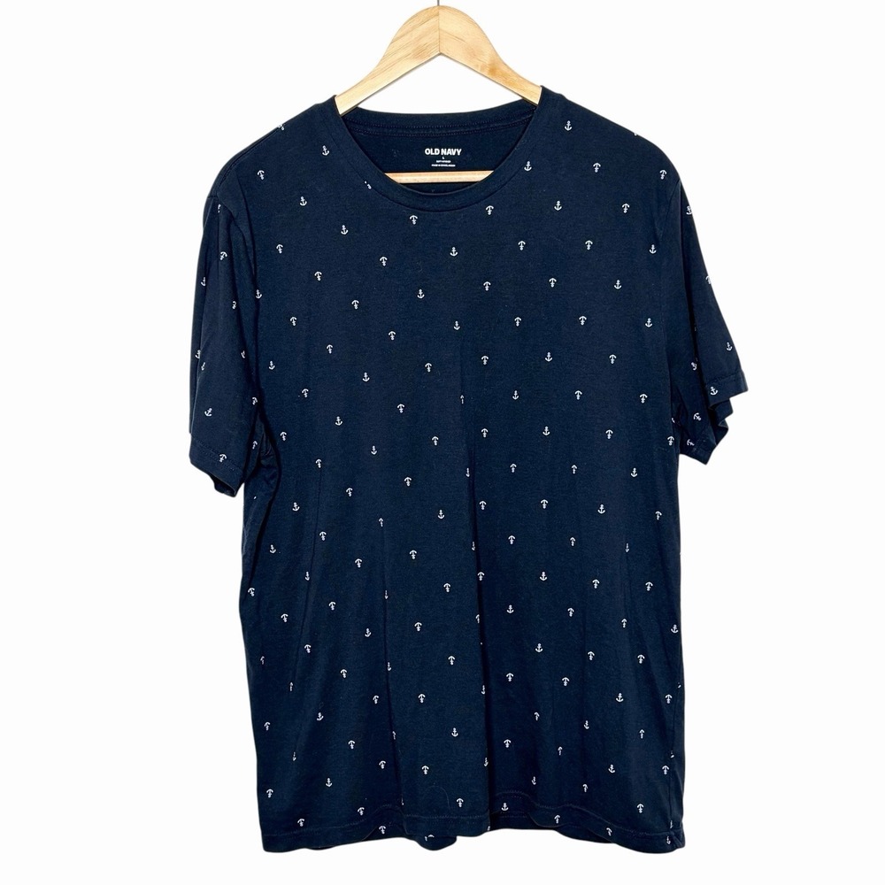 Old Navy Anchor Print T Shirt Womens L Soft Washed Nautical Sailor Beachy Preppy